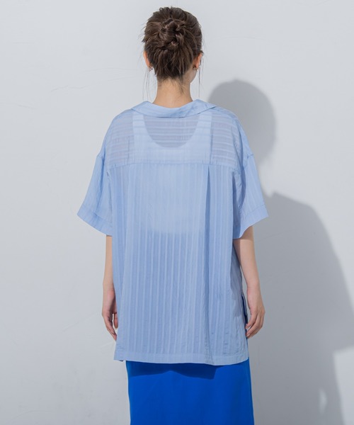 VICKY(ビッキー)の「【夏らしい爽やかなストライプ柄】オープンカラーブラウス《手洗い可能》(シャツ/ブラウス・レディース・イエロー/ホワイト/ブラック/ブルー・M)」の18枚目の写真