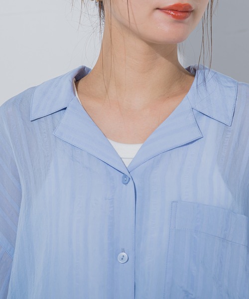 VICKY(ビッキー)の「【夏らしい爽やかなストライプ柄】オープンカラーブラウス《手洗い可能》(シャツ/ブラウス・レディース・イエロー/ホワイト/ブラック/ブルー・M)」の21枚目の写真