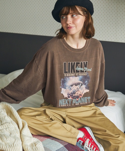 MONO-MART LADY'S(モノマートレディース)の「ヴィンテージライクピグメントビックロンT(Tシャツ/カットソー・レディース・スミクロ/アイボリー系1/ブラウン/アイボリー系2/ブラック系1/ブラック系2/ネイビー/アイボリー/ブラウン系2/ブラウン系3/ブラック系3・FREE)」の6枚目の写真