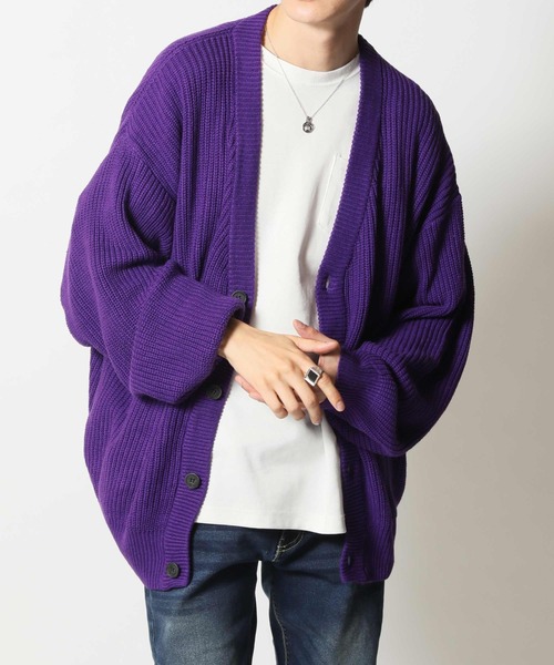 ARCADE(アーケード)の「バルキー畦編み ざっくり オーバーシルエット ルーズ カーディガン(カーディガン/ボレロ・メンズ・ケリーグリーン/ネイビー/ロイヤルブルー/パープル/マスタード/ブラック/グレイッシュベージュ/ライトグレー・M/L/LL)」の7枚目の写真