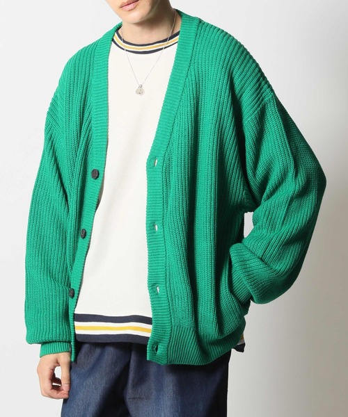 ARCADE(アーケード)の「バルキー畦編み ざっくり オーバーシルエット ルーズ カーディガン(カーディガン/ボレロ・メンズ・ケリーグリーン/ネイビー/ロイヤルブルー/パープル/マスタード/ブラック/グレイッシュベージュ/ライトグレー・M/L/LL)」の1枚目の写真