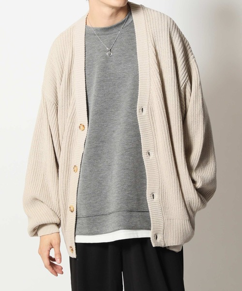 ARCADE(アーケード)の「バルキー畦編み ざっくり オーバーシルエット ルーズ カーディガン(カーディガン/ボレロ・メンズ・ケリーグリーン/ネイビー/ロイヤルブルー/パープル/マスタード/ブラック/グレイッシュベージュ/ライトグレー・M/L/LL)」の4枚目の写真