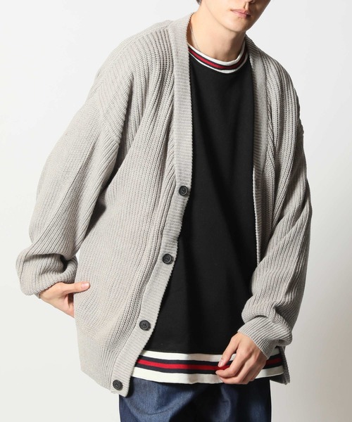 ARCADE(アーケード)の「バルキー畦編み ざっくり オーバーシルエット ルーズ カーディガン(カーディガン/ボレロ・メンズ・ケリーグリーン/ネイビー/ロイヤルブルー/パープル/マスタード/ブラック/グレイッシュベージュ/ライトグレー・M/L/LL)」の3枚目の写真
