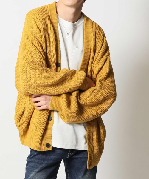 ARCADE(アーケード)の「バルキー畦編み ざっくり オーバーシルエット ルーズ カーディガン(カーディガン/ボレロ・メンズ・ケリーグリーン/ネイビー/ロイヤルブルー/パープル/マスタード/ブラック/グレイッシュベージュ/ライトグレー・M/L/LL)」の8枚目の写真