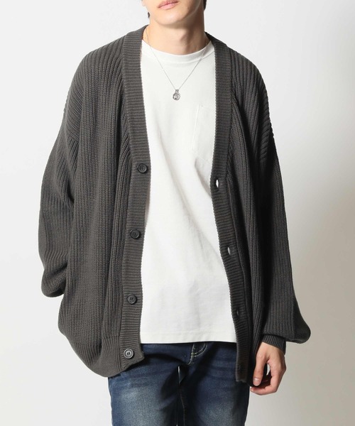 ARCADE(アーケード)の「バルキー畦編み ざっくり オーバーシルエット ルーズ カーディガン(カーディガン/ボレロ・メンズ・ケリーグリーン/ネイビー/ロイヤルブルー/パープル/マスタード/ブラック/グレイッシュベージュ/ライトグレー・M/L/LL)」の21枚目の写真