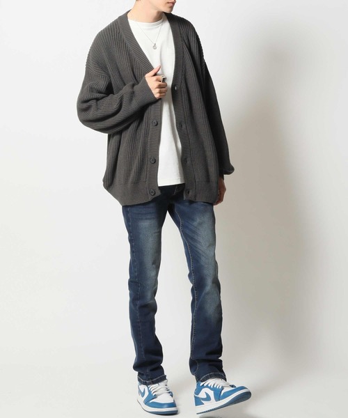 ARCADE(アーケード)の「バルキー畦編み ざっくり オーバーシルエット ルーズ カーディガン(カーディガン/ボレロ・メンズ・ケリーグリーン/ネイビー/ロイヤルブルー/パープル/マスタード/ブラック/グレイッシュベージュ/ライトグレー・M/L/LL)」の20枚目の写真