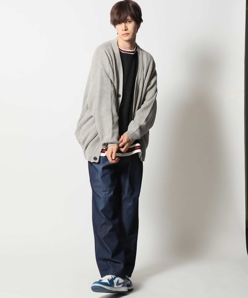 ARCADE(アーケード)の「バルキー畦編み ざっくり オーバーシルエット ルーズ カーディガン(カーディガン/ボレロ・メンズ・ケリーグリーン/ネイビー/ロイヤルブルー/パープル/マスタード/ブラック/グレイッシュベージュ/ライトグレー・M/L/LL)」の12枚目の写真