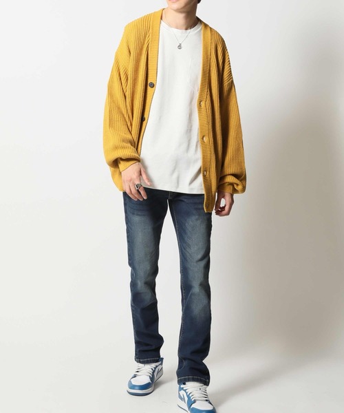 ARCADE(アーケード)の「バルキー畦編み ざっくり オーバーシルエット ルーズ カーディガン(カーディガン/ボレロ・メンズ・ケリーグリーン/ネイビー/ロイヤルブルー/パープル/マスタード/ブラック/グレイッシュベージュ/ライトグレー・M/L/LL)」の14枚目の写真