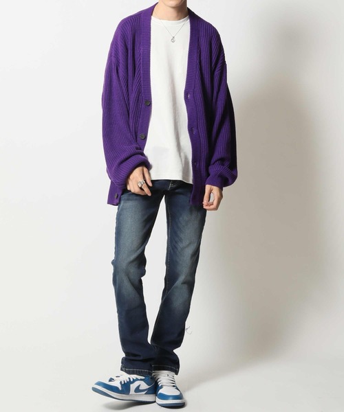 ARCADE(アーケード)の「バルキー畦編み ざっくり オーバーシルエット ルーズ カーディガン(カーディガン/ボレロ・メンズ・ケリーグリーン/ネイビー/ロイヤルブルー/パープル/マスタード/ブラック/グレイッシュベージュ/ライトグレー・M/L/LL)」の15枚目の写真