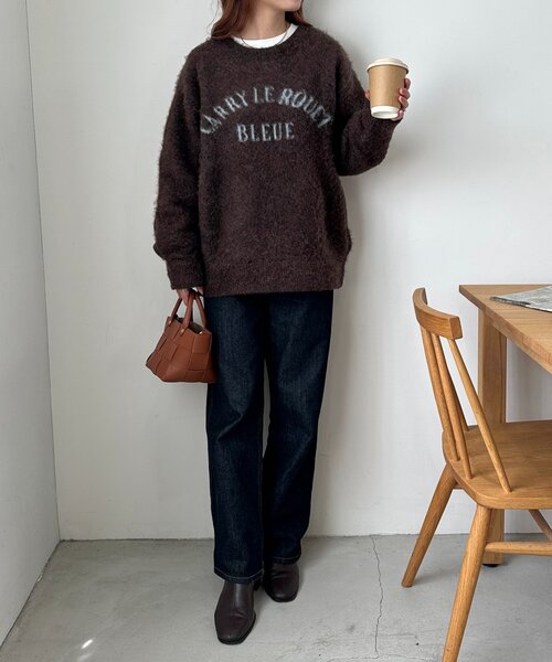 DISCOAT（ディスコート）の「【WEB限定】ダブルジャガードアーチロゴニット《ユニセックス》（ニット/セーター・レディース・ブラウン/ベージュ/チャコールグレー・FREE）」の5枚目の写真