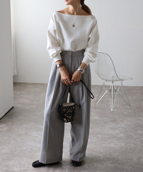 Bonjour Sagan（ボンジュールサガン）の「オフショルリブ袖カットソー（Tシャツ/カットソー・レディース・ホワイト/ブラウン/ブラック・FREE）」の4枚目の写真