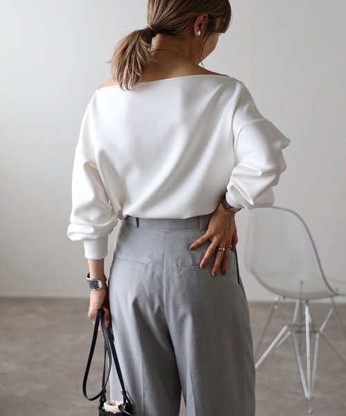 Bonjour Sagan（ボンジュールサガン）の「オフショルリブ袖カットソー（Tシャツ/カットソー・レディース・ホワイト/ブラウン/ブラック・FREE）」の7枚目の写真