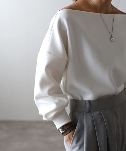 Bonjour Sagan（ボンジュールサガン）の「オフショルリブ袖カットソー（Tシャツ/カットソー・レディース・ホワイト/ブラウン/ブラック・FREE）」の9枚目の写真