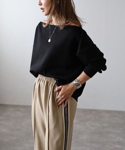 Bonjour Sagan（ボンジュールサガン）の「オフショルリブ袖カットソー（Tシャツ/カットソー・レディース・ホワイト/ブラウン/ブラック・FREE）」の16枚目の写真