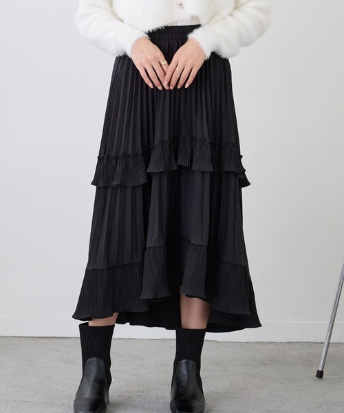Loco Ocean（ロコオーシャン）の「プリーツロング丈ティアードスカート（スカート・レディース・ブラック/ホワイト・FREE）」の2枚目の写真