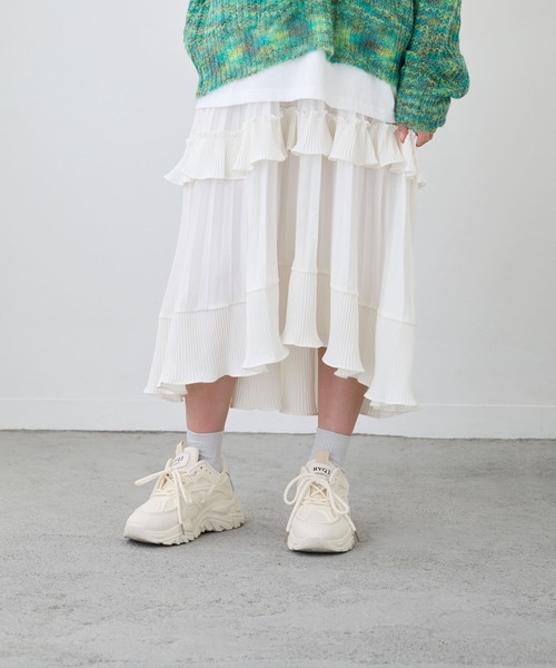 Loco Ocean（ロコオーシャン）の「プリーツロング丈ティアードスカート（スカート・レディース・ブラック/ホワイト・FREE）」の4枚目の写真