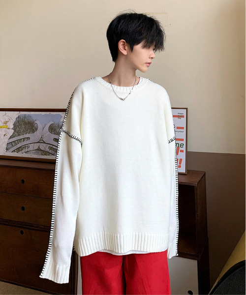 neos(ネオス)の「【neos -addictive design-】ビッグシルエット 配色 ハンドステッチ クルーネック ニット プルオーバー(ニット/セーター・メンズ・チャコール/ブラック/ホワイト・LARGE/X-LARGE/MEDIUM)」の9枚目の写真