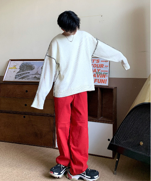 neos(ネオス)の「【neos -addictive design-】ビッグシルエット 配色 ハンドステッチ クルーネック ニット プルオーバー(ニット/セーター・メンズ・チャコール/ブラック/ホワイト・LARGE/X-LARGE/MEDIUM)」の10枚目の写真