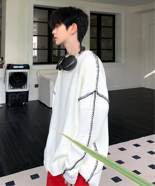 neos(ネオス)の「【neos -addictive design-】ビッグシルエット 配色 ハンドステッチ クルーネック ニット プルオーバー(ニット/セーター・メンズ・チャコール/ブラック/ホワイト・LARGE/X-LARGE/MEDIUM)」の11枚目の写真