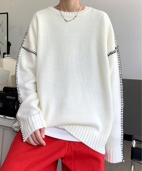 neos(ネオス)の「【neos -addictive design-】ビッグシルエット 配色 ハンドステッチ クルーネック ニット プルオーバー(ニット/セーター・メンズ・チャコール/ブラック/ホワイト・LARGE/X-LARGE/MEDIUM)」の13枚目の写真