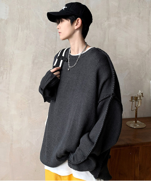 neos(ネオス)の「【neos -addictive design-】ビッグシルエット 配色 ハンドステッチ クルーネック ニット プルオーバー(ニット/セーター・メンズ・チャコール/ブラック/ホワイト・LARGE/X-LARGE/MEDIUM)」の14枚目の写真