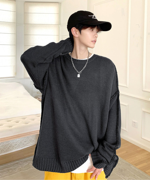 neos(ネオス)の「【neos -addictive design-】ビッグシルエット 配色 ハンドステッチ クルーネック ニット プルオーバー(ニット/セーター・メンズ・チャコール/ブラック/ホワイト・LARGE/X-LARGE/MEDIUM)」の17枚目の写真