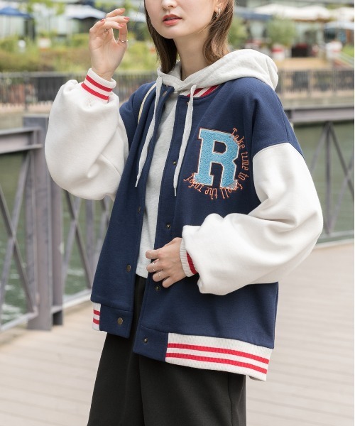 ad thie(アドティエ)の「パイルワッペン 刺繍ロゴ 裏起毛スタジャン(スタジャン・レディース・グリーン/ネイビー/サックスブルー/ボルドー・FREE)」の10枚目の写真