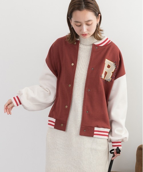 ad thie(アドティエ)の「パイルワッペン 刺繍ロゴ 裏起毛スタジャン(スタジャン・レディース・グリーン/ネイビー/サックスブルー/ボルドー・FREE)」の18枚目の写真