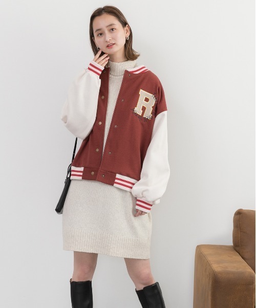 ad thie(アドティエ)の「パイルワッペン 刺繍ロゴ 裏起毛スタジャン(スタジャン・レディース・グリーン/ネイビー/サックスブルー/ボルドー・FREE)」の21枚目の写真