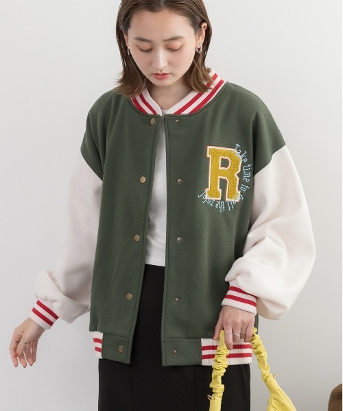 ad thie(アドティエ)の「パイルワッペン 刺繍ロゴ 裏起毛スタジャン(スタジャン・レディース・グリーン/ネイビー/サックスブルー/ボルドー・FREE)」の5枚目の写真