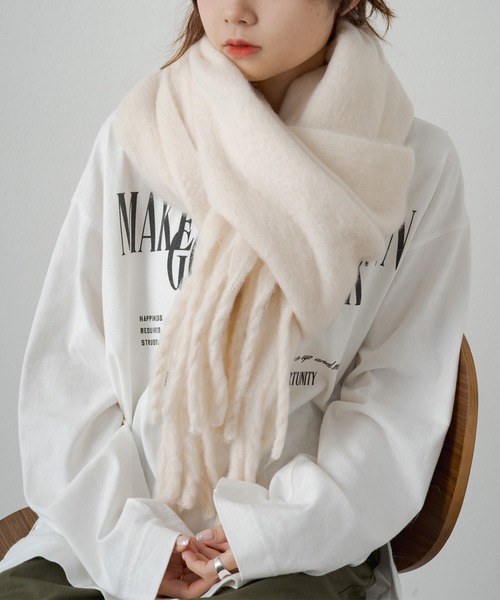 PUAL CE CIN（ピュアルセシン）の「起毛フェイクウール無地マフラー（マフラー・レディース・オレンジ/ライトベージュ/ライトグレー/アイボリー/ピンクベージュ・FREE）」の2枚目の写真