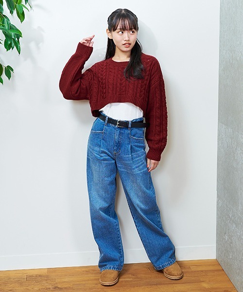 LOVETOXIC（ラブトキシック）の「【インナーつき】短丈ケーブルニット（ニット/セーター・キッズ・アイボリー/サックスブルー/トップグレー/エンジ・S/M/L）」の22枚目の写真