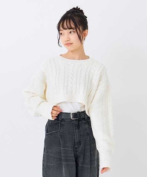 LOVETOXIC（ラブトキシック）の「【インナーつき】短丈ケーブルニット（ニット/セーター・キッズ・アイボリー/サックスブルー/トップグレー/エンジ・S/M/L）」の18枚目の写真
