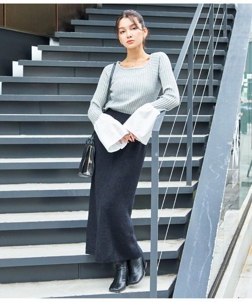 CHILLE（チル）の「袖切り替え ベルスリーブ ニット（ニット/セーター・レディース・ネイビー/グレー・FREE）」の22枚目の写真