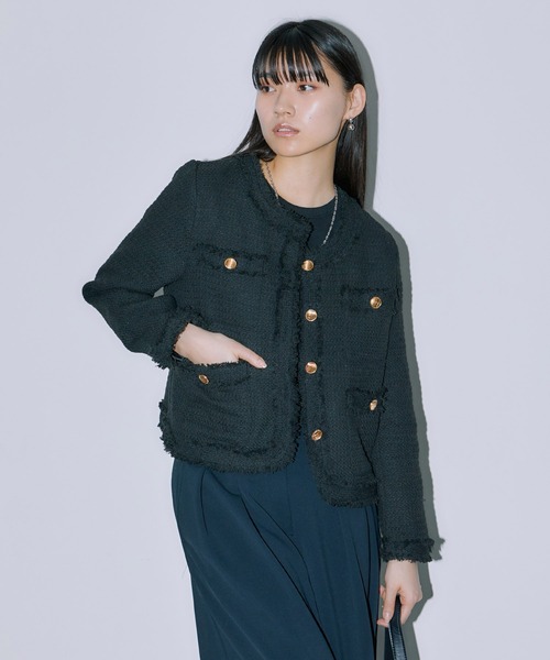 LIENCOEUR(リアンクール)の「ノーカラーツイードジャケット(ノーカラージャケット・レディース・ブラック/ホワイト・SMALL/MEDIUM/FREE)」の17枚目の写真