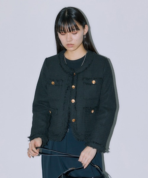 LIENCOEUR(リアンクール)の「ノーカラーツイードジャケット(ノーカラージャケット・レディース・ブラック/ホワイト・SMALL/MEDIUM/FREE)」の18枚目の写真