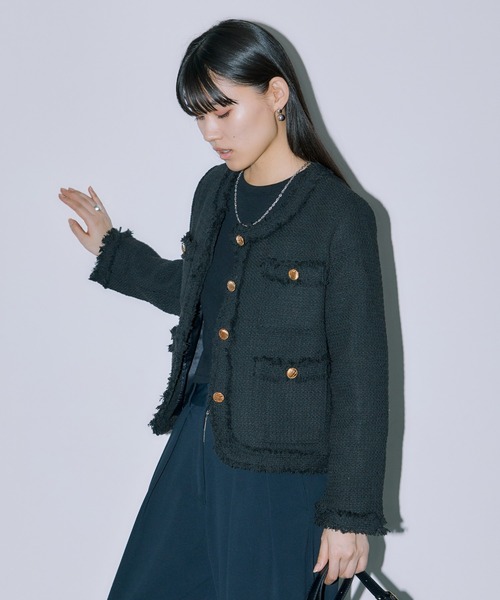 LIENCOEUR(リアンクール)の「ノーカラーツイードジャケット(ノーカラージャケット・レディース・ブラック/ホワイト・SMALL/MEDIUM/FREE)」の19枚目の写真