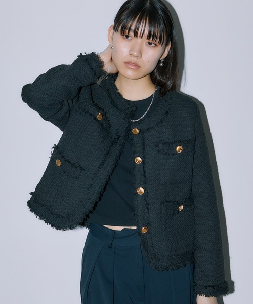 LIENCOEUR(リアンクール)の「ノーカラーツイードジャケット(ノーカラージャケット・レディース・ブラック/ホワイト・SMALL/MEDIUM/FREE)」の16枚目の写真