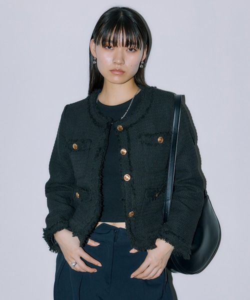LIENCOEUR(リアンクール)の「ノーカラーツイードジャケット(ノーカラージャケット・レディース・ブラック/ホワイト・SMALL/MEDIUM/FREE)」の20枚目の写真