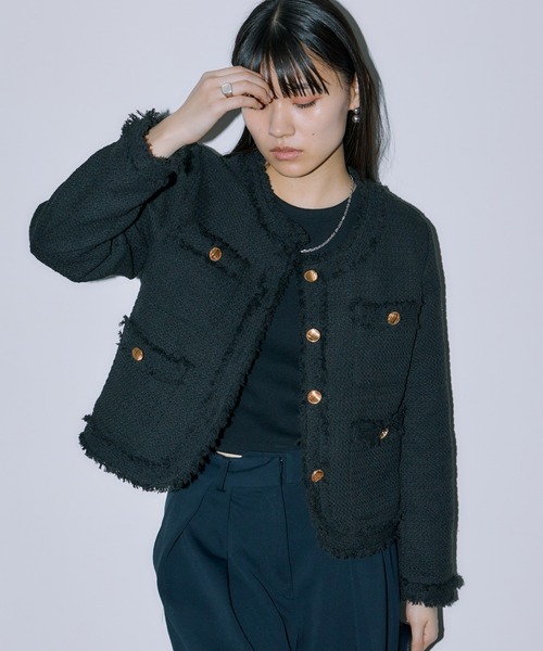 LIENCOEUR(リアンクール)の「ノーカラーツイードジャケット(ノーカラージャケット・レディース・ブラック/ホワイト・SMALL/MEDIUM/FREE)」の15枚目の写真