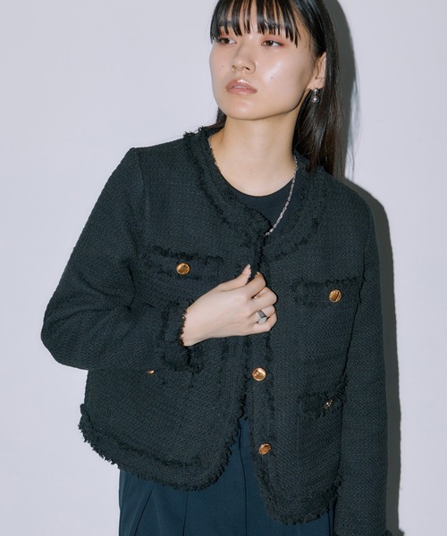 LIENCOEUR(リアンクール)の「ノーカラーツイードジャケット(ノーカラージャケット・レディース・ブラック/ホワイト・SMALL/MEDIUM/FREE)」の21枚目の写真