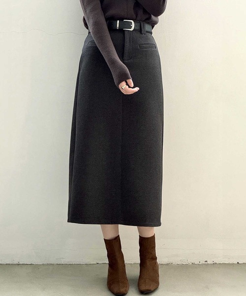 OSYAREVO（オシャレボ）の「ベルト付き ミモレ丈 スカート（スカート・レディース・ブラウン/チャコール/ブラック・LARGE/MEDIUM）」の3枚目の写真