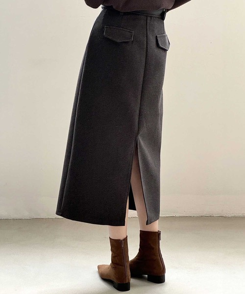 OSYAREVO（オシャレボ）の「ベルト付き ミモレ丈 スカート（スカート・レディース・ブラウン/チャコール/ブラック・LARGE/MEDIUM）」の2枚目の写真