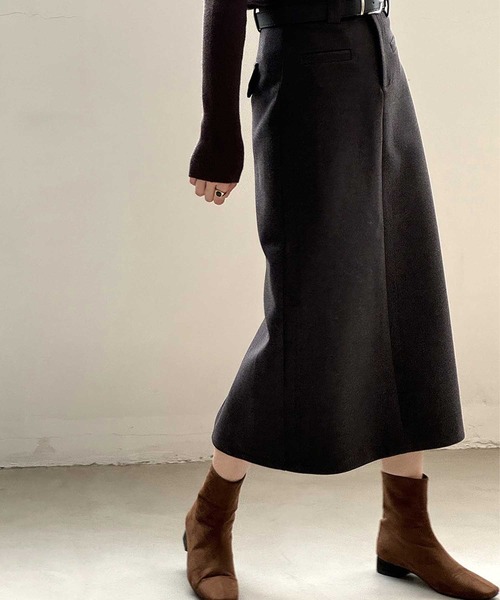 OSYAREVO（オシャレボ）の「ベルト付き ミモレ丈 スカート（スカート・レディース・ブラウン/チャコール/ブラック・LARGE/MEDIUM）」の5枚目の写真
