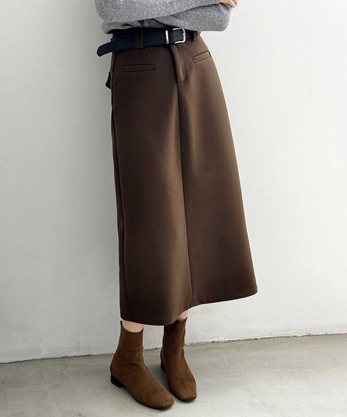 OSYAREVO（オシャレボ）の「ベルト付き ミモレ丈 スカート（スカート・レディース・ブラウン/チャコール/ブラック・LARGE/MEDIUM）」の7枚目の写真