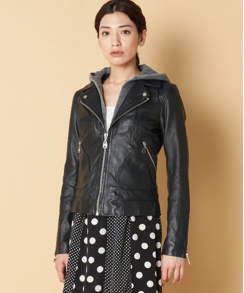 DOMA 羊革フード付きレザージャケット DOMA 羊革 レザージャケット