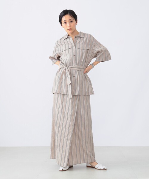 Demi-Luxe BEAMS（デミルクス ビームス）の「Demi-Luxe BEAMS / リネン混 ストライプ スカート（スカート・レディース・ブラック系/ベージュ系・38/36）」の19枚目の写真