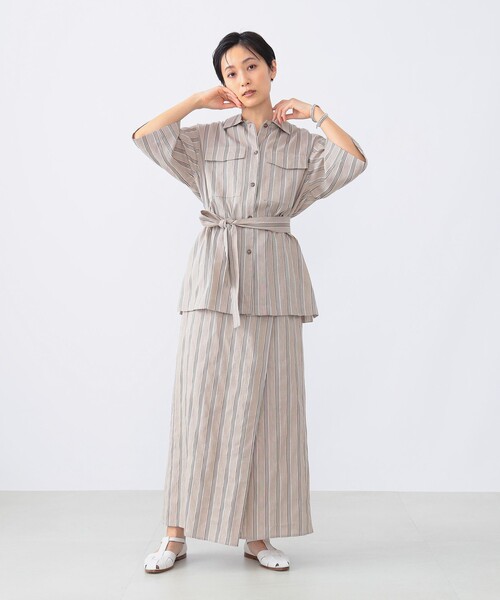 Demi-Luxe BEAMS（デミルクス ビームス）の「Demi-Luxe BEAMS / リネン混 ストライプ スカート（スカート・レディース・ブラック系/ベージュ系・38/36）」の21枚目の写真