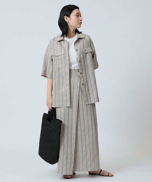 Demi-Luxe BEAMS（デミルクス ビームス）の「Demi-Luxe BEAMS / リネン混 ストライプ スカート（スカート・レディース・ブラック系/ベージュ系・38/36）」の3枚目の写真