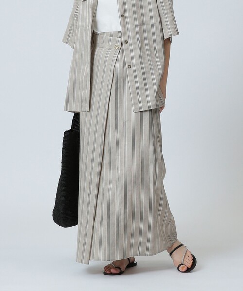 Demi-Luxe BEAMS（デミルクス ビームス）の「Demi-Luxe BEAMS / リネン混 ストライプ スカート（スカート・レディース・ブラック系/ベージュ系・38/36）」の6枚目の写真